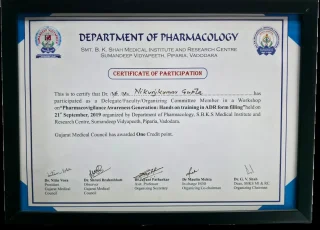 dr nikunj gupta pharmacovigilance workshop certificate