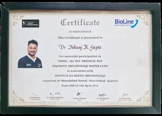 dr nikunj gupta zygomatic implantology masterclass certificate